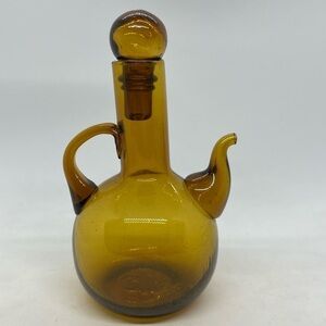 Vintage MCM Amber Handblown Glass Cruet & Stopper